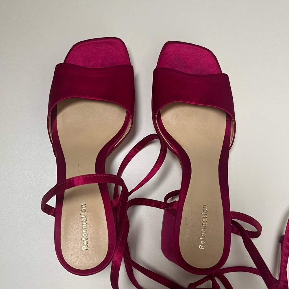 Reformation Magda Ankle Tie Satin Heels Size 6.5‎ - Picture 3 of 5